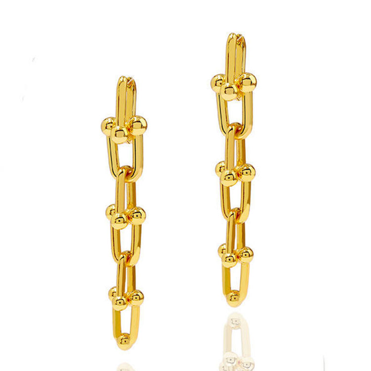18K Gold Plated U Shape Hoops Minimalist Earrings Double Thick Irregular U Shape Link Drop Earrings for Women Gift