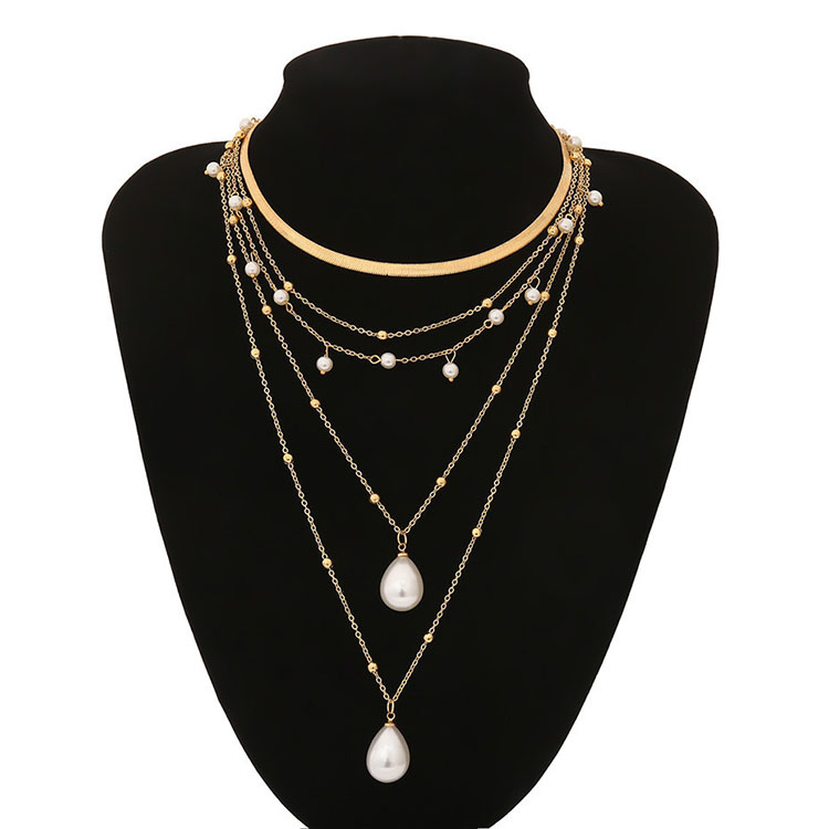 Hot Sale Alloy Gothic Pearl Tassel Wedding Layer Pearl Necklace For Women