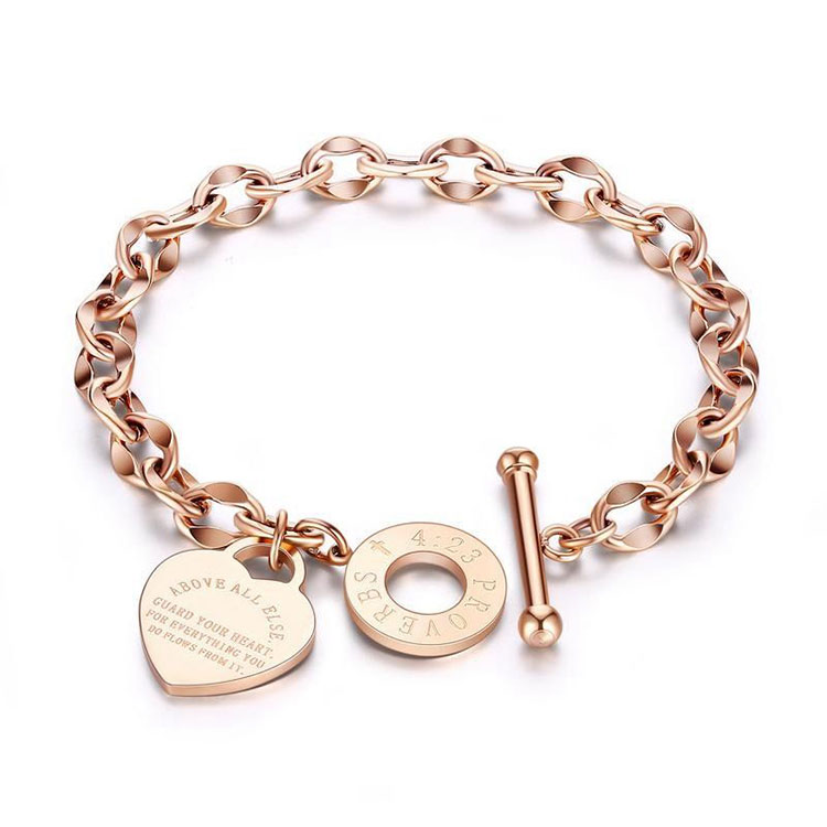 popular Christian Jewelry 316 stainless steel Jesus Bible Engraved heart shaped bracelet for women