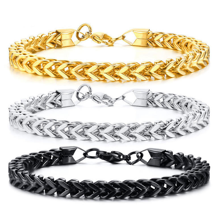 Fashion 6mm Stainless Steel 18k Gold Plated Chain Bracelet Design Jewelry Wheat Silver Bracelets & Bangles For Man