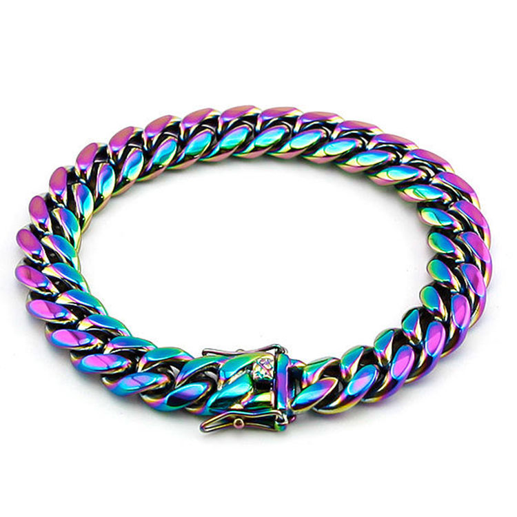 New Hot sale Stainless steel 14k 18K gold plated jewelry hip hop colorful cuban enamel chain bracelet