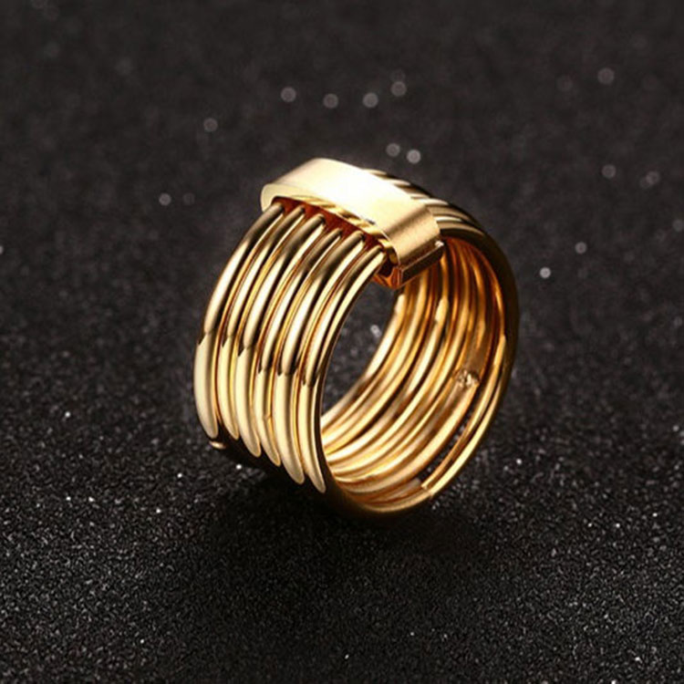 Gold color Ring  Hollow Interlocked Stacking Round 6 Circle Interlocked 10MM Wide Finger Ring