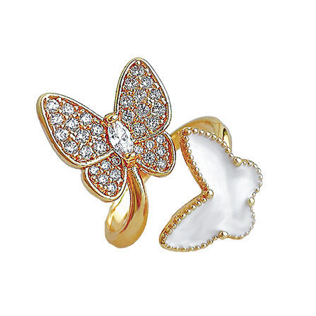 Hot sale butterfly design zircon gold plated rings jewelry women