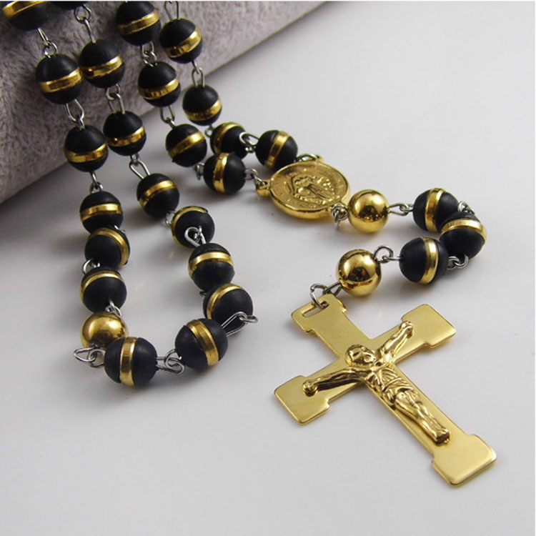 Wholesale gold rosary beads catholic long rosary chain necklace jewelry